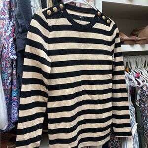 J. Crew Perfect Fit Long Sleeve Crewneck T-shirt with Buttons Striped small